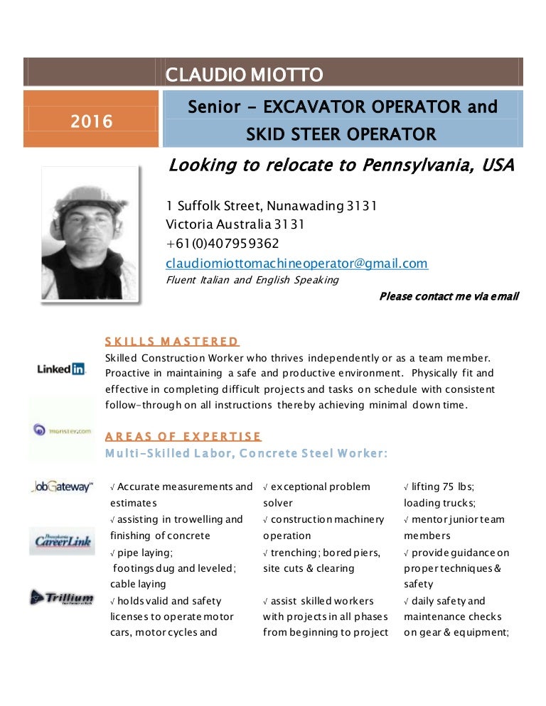 heavy equipment resume