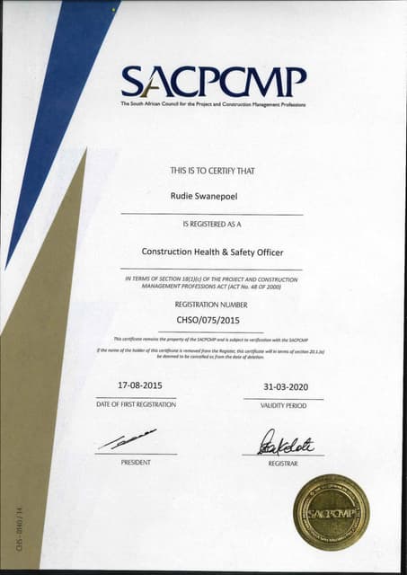 NOSA SHE REPRESENTATIVE CERTIFICATE | PDF