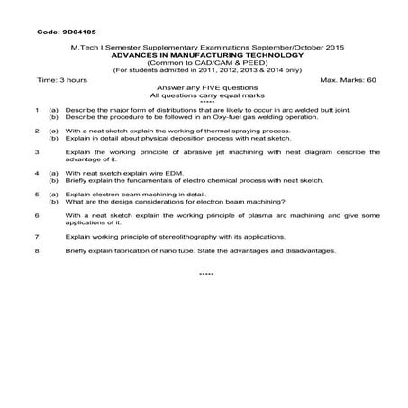  advances in manufacturing technology