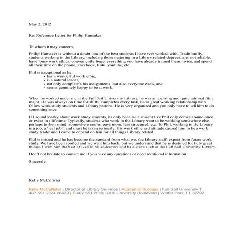 Recommendation Letter from Previous Employer | PDF