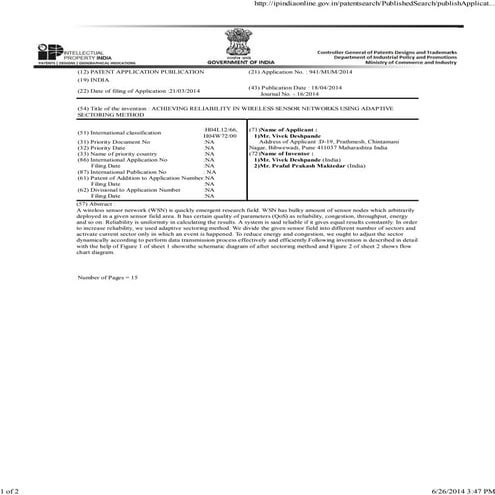 ACHIEVING RELIABILITY IN WIRELESS SENSOR NETWORKS USING ADAPTIVE