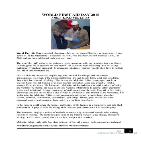 World First Aid Day 2024 By Amb Steve Mbugua | PDF