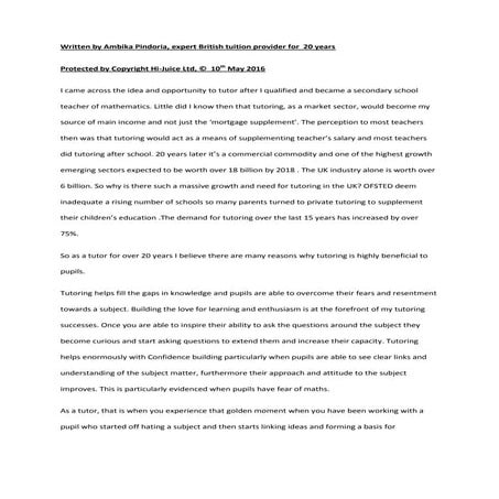 Why tutor  Written by Ambika Pindoria