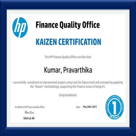 Kaizen Certificate Kumar Pravarthika
