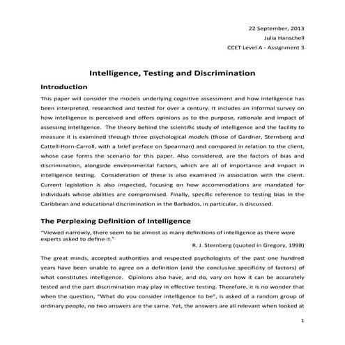 Intelligence Testing and Discrimination Assignment 3 | PDF