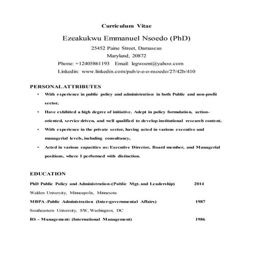 Curriculum Vitae USA Nig
