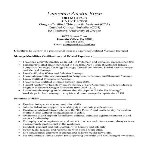 Birch LMT Resume 2016 | PDF