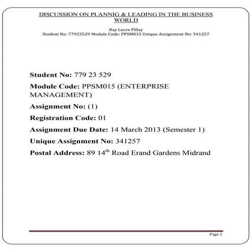 ENTERPRISE MANAGEMENT ASSIGNMENT 1 REV 0 | PDF