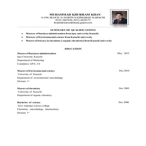 c.v of muhammad khurram khan