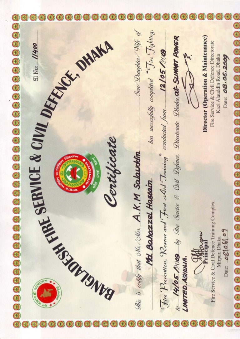Fire fighting certificate