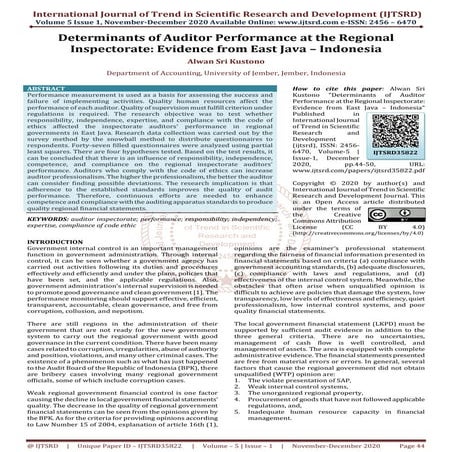 Determinants of Auditor Performance at the Regional Inspectorate Evidence fro...
