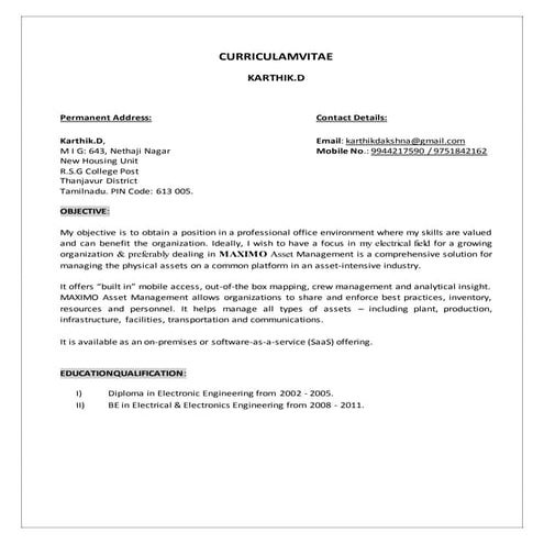 Karthik Key Skill Resume 2016