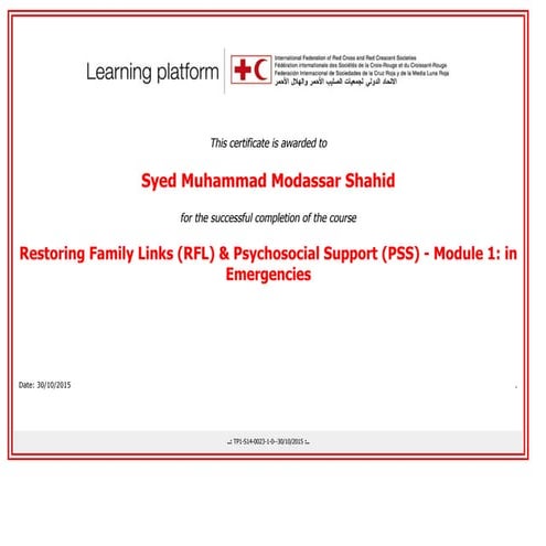 certificate_Restoring Family Links (RFL) & Psychosocial Support (PSS ...