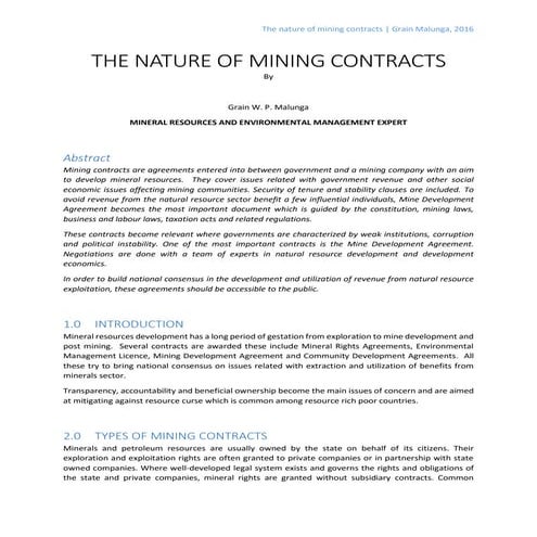 THE NATURE OF MINING CONTRACTS