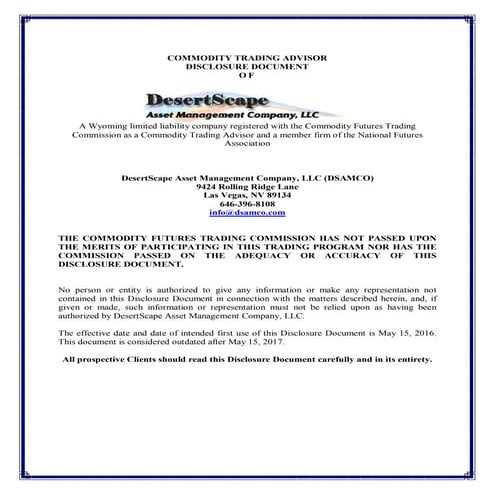 DSAMCO Disclosure Document May 15, 2016