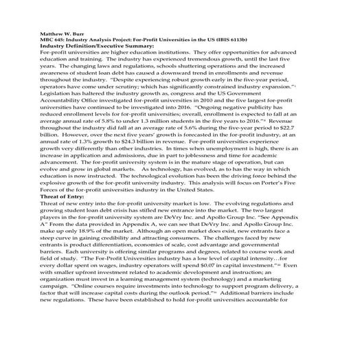 For-Profit University Industry Analysis Porter's Five Forces 11.2016