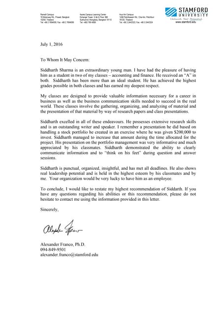 Letter of recommendation