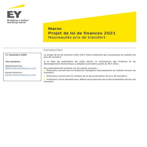 Tax Alerte - prix de transfert - PLF 2021