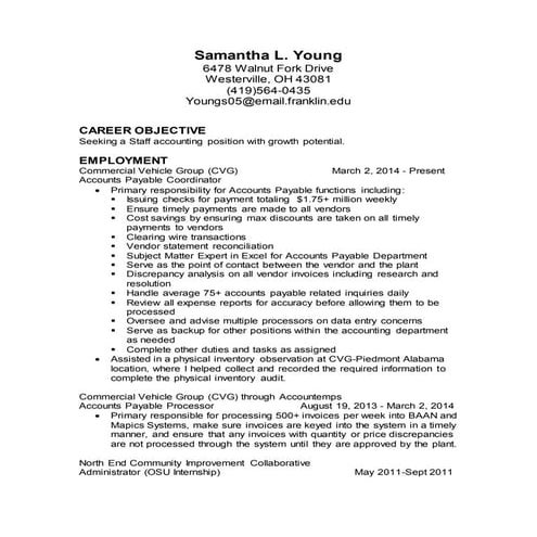 Sam Young - Staff Accounting Resume