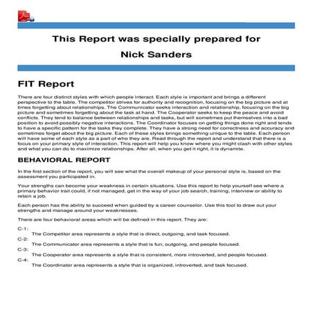 FIT Report - Sanders, Nick