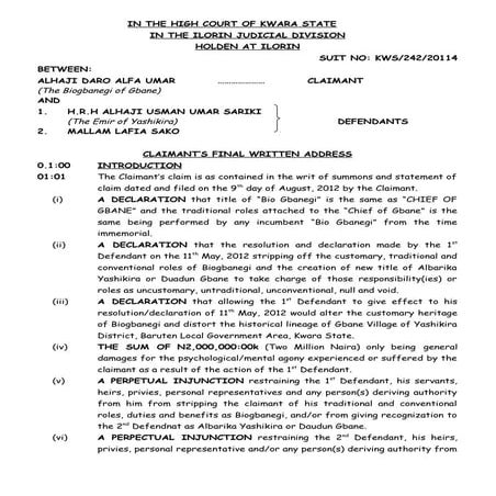 BIOGBANEGI Final Written Address | DOC