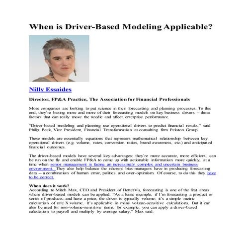 When is Driver-Based Modeling Applicable