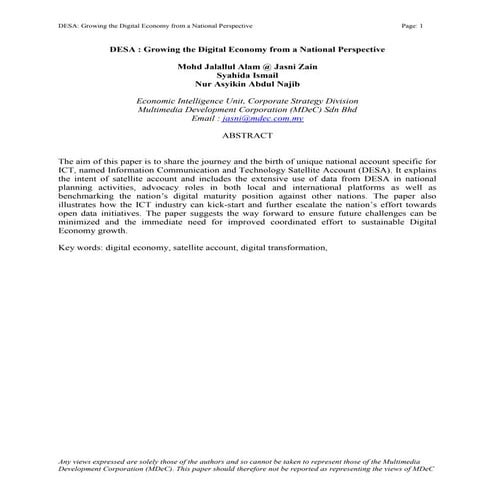 Growing the Digital Economy from a National Perspective