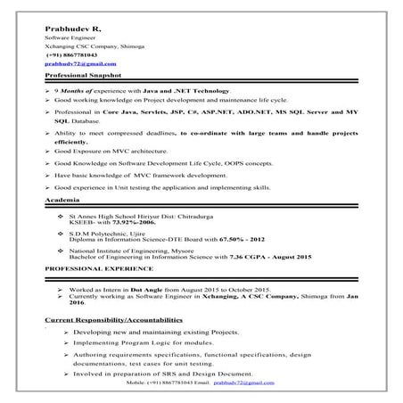 Prabhudev-BE 9 Months of Experince on Development