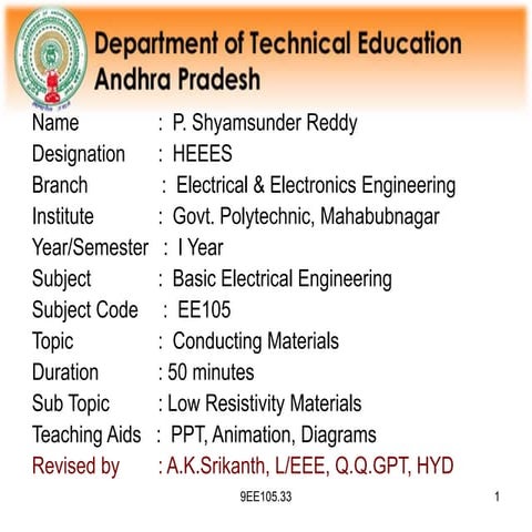 9EE105.33.BASIC ELECTRICAL ENGINEERING POLYTECHNIC | PPT