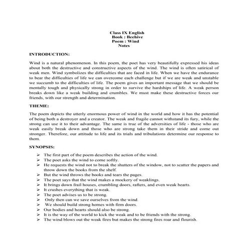 Wind - Poem - Grade 9 - CBSE English SUBRAMANIA BHARATI [Translated from the ...