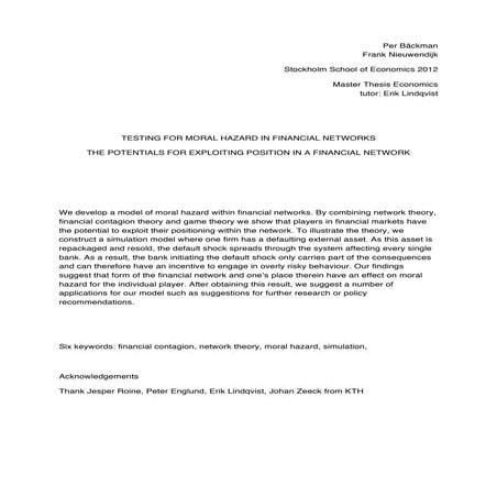 TESTING FOR MORAL HAZARD IN FINANCIAL NETWORKS