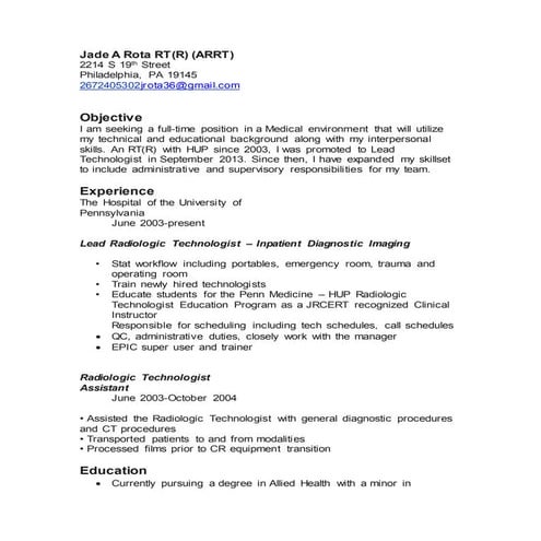 RESUME Jade A Rota RT | DOC