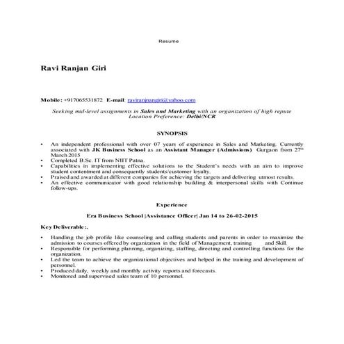 Ravi Ranjan CV | DOCX