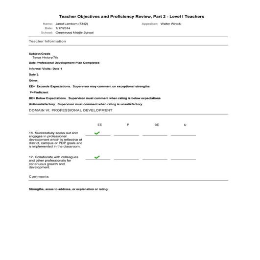 Teacher evaluation form | DOC