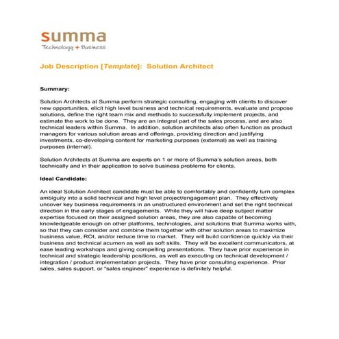 Job Description Template - Solution Architect