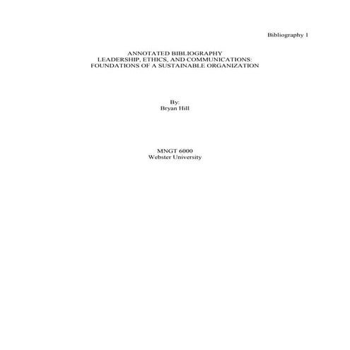 Annotated Bibliography for paper "Leadership, Ethics, and Communications: Fou...