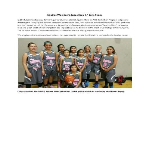 Squires West introduces their 1st Girls Team
