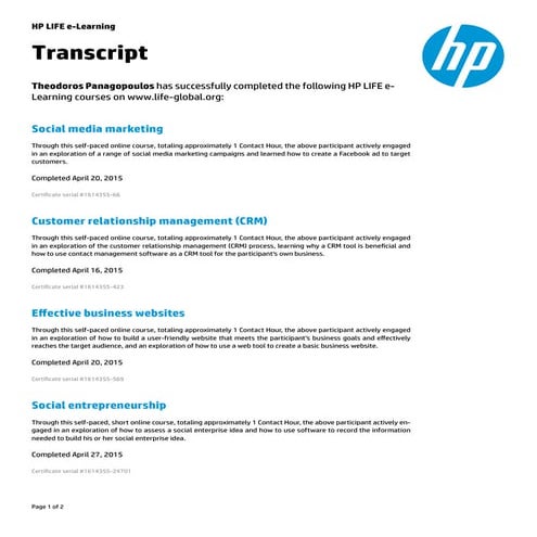 HP Certificate 2