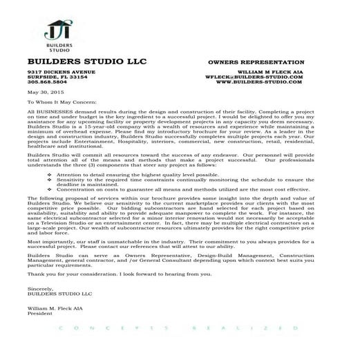 Builders Studio LLC Brochure 6-1-15R