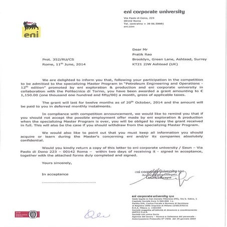 ENI Scholarship Letter