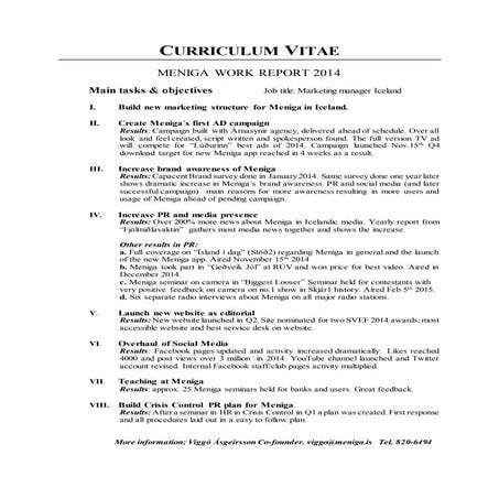 CV Annex 2014 Meniga work report