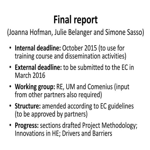 Final Report, by Joanna Hofman, Julie Belanger & Simone Sasso