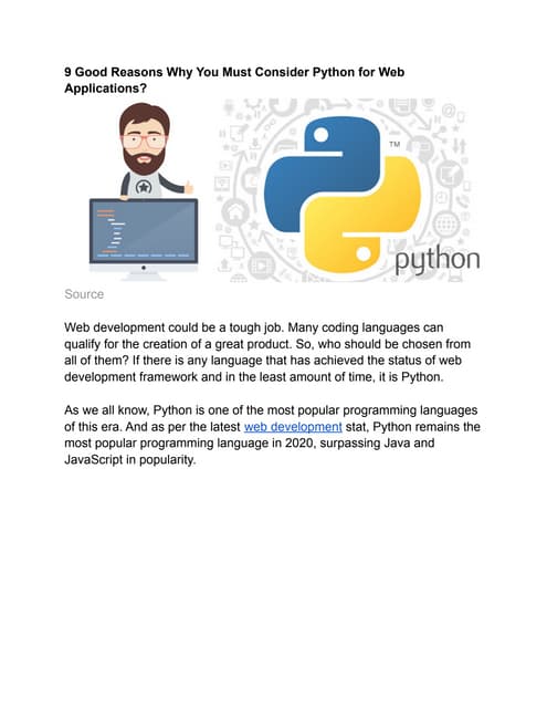 7 Reasons Why Python is Perfect For Startups. | PDF