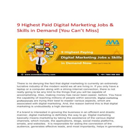 9 highest paid Digital Marketing Job and trending updates.