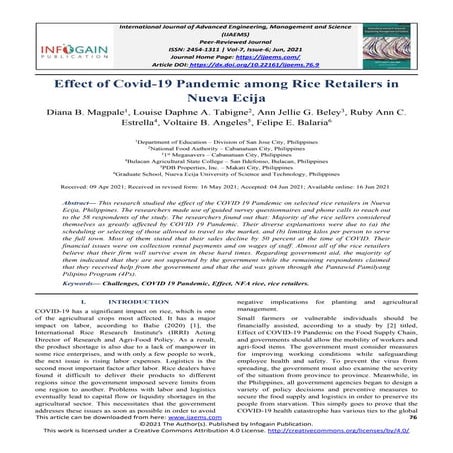 Effect of Covid-19 Pandemic among Rice Retailers in Nueva Ecija