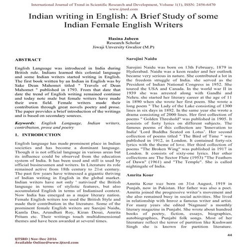 Indian writing in English: A Brief Study of some Indian Female English Writers