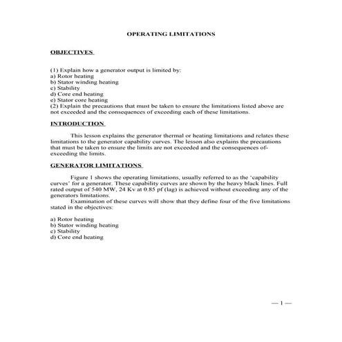 (9) Synchronous Alternator Capability Graph