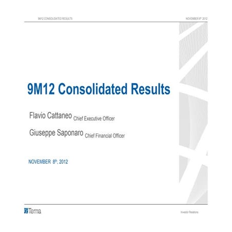9M 2012 Consolidated Results