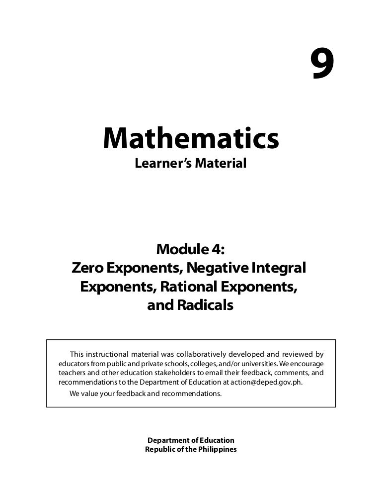 Grade 9 Mathematics Unit 4Zero Exponents Negative Integral