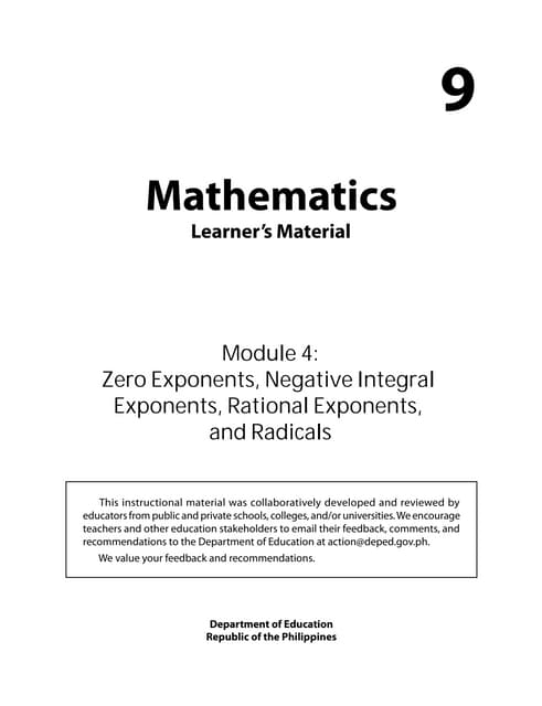 Grade 9: Mathematics Unit 4Zero Exponents, Negative Integral Exponents, Ratio...